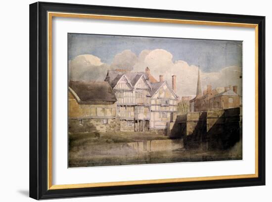 Old Houses and Wye Bridge, Hereford, 1820 (W/C over Pencil on Paper)-David Cox-Framed Giclee Print