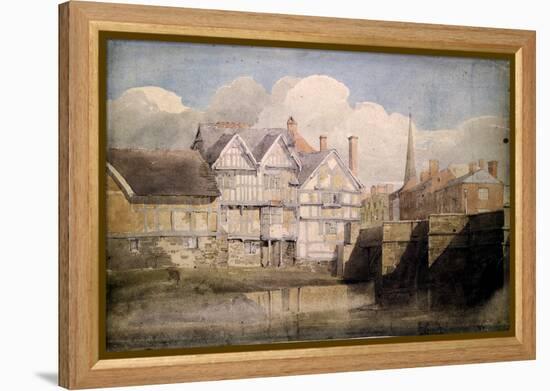 Old Houses and Wye Bridge, Hereford, 1820 (W/C over Pencil on Paper)-David Cox-Framed Premier Image Canvas