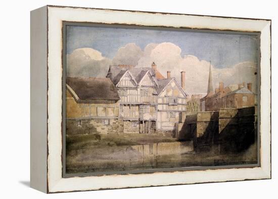 Old Houses and Wye Bridge, Hereford, 1820 (W/C over Pencil on Paper)-David Cox-Framed Premier Image Canvas
