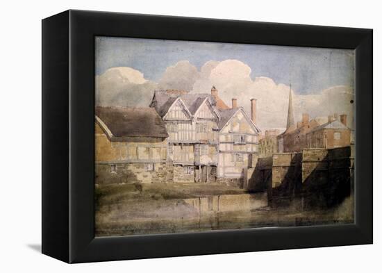 Old Houses and Wye Bridge, Hereford, 1820 (W/C over Pencil on Paper)-David Cox-Framed Premier Image Canvas