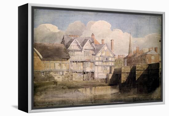 Old Houses and Wye Bridge, Hereford, 1820 (W/C over Pencil on Paper)-David Cox-Framed Premier Image Canvas