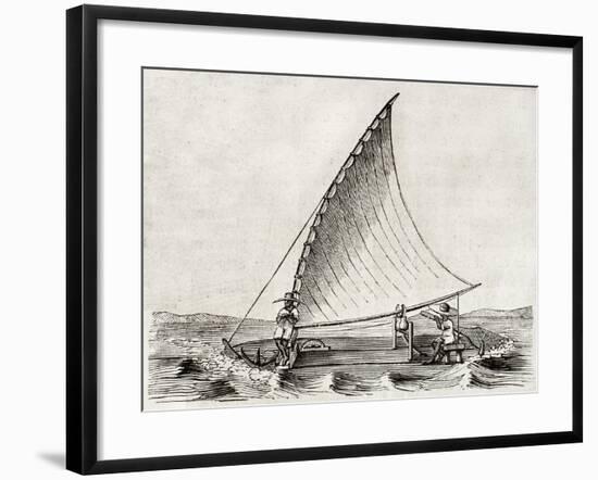 Old Illustration Of A Jangada, Traditional Fishing Boat Used In Northern Region Of Brazil-marzolino-Framed Art Print