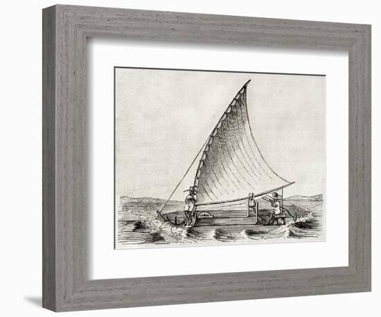 Old Illustration Of A Jangada, Traditional Fishing Boat Used In Northern Region Of Brazil-marzolino-Framed Art Print