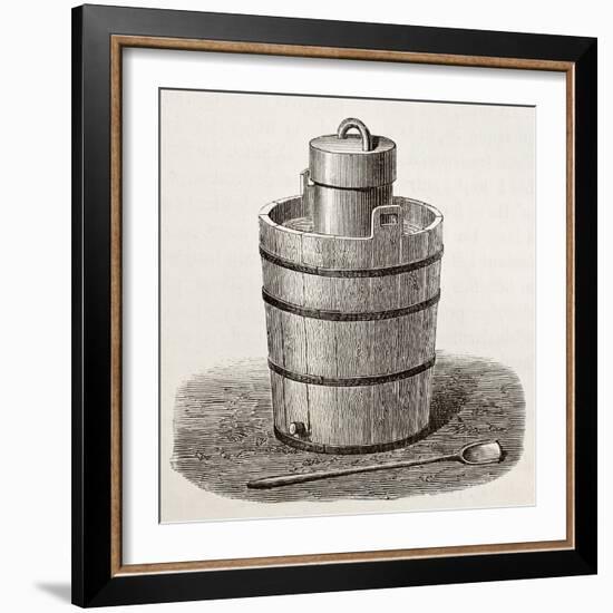 Old Illustration Of An Antique Ice Cream Maker-marzolino-Framed Art Print