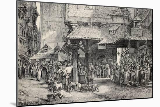 Old Illustration Of Butcher'S Shop In Frankfurt-marzolino-Mounted Art Print