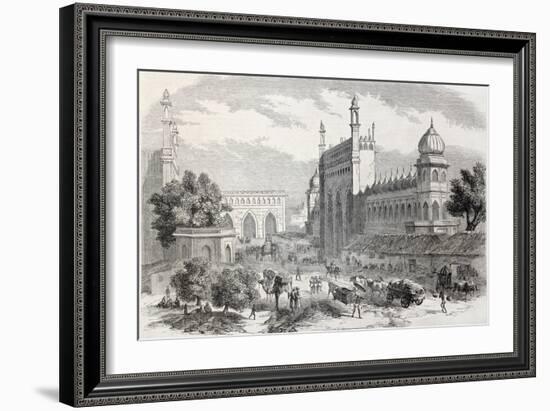 Old Illustration Of Main Street In Lucknow, India-marzolino-Framed Art Print