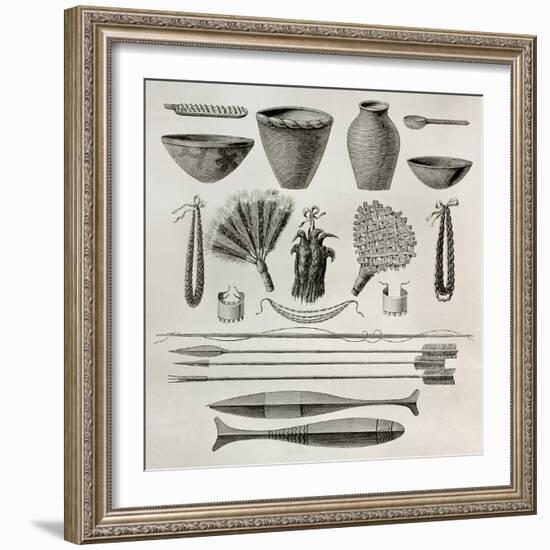 Old Illustration Of Natives Antis Pottery, Weapons And Ornaments, Peru-marzolino-Framed Art Print