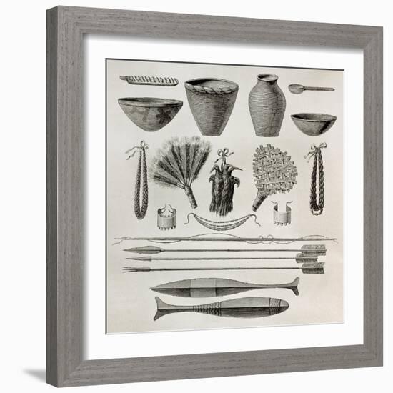 Old Illustration Of Natives Antis Pottery, Weapons And Ornaments, Peru-marzolino-Framed Art Print