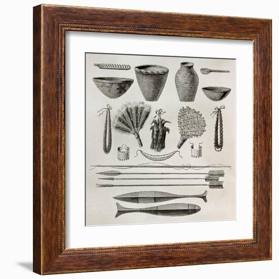 Old Illustration Of Natives Antis Pottery, Weapons And Ornaments, Peru-marzolino-Framed Art Print