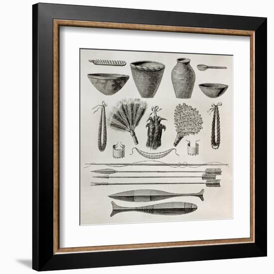 Old Illustration Of Natives Antis Pottery, Weapons And Ornaments, Peru-marzolino-Framed Art Print