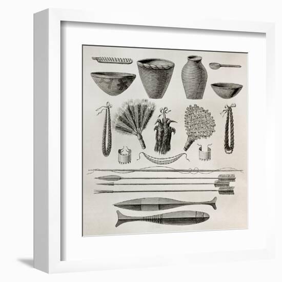 Old Illustration Of Natives Antis Pottery, Weapons And Ornaments, Peru-marzolino-Framed Art Print