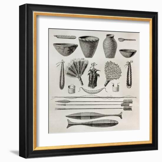 Old Illustration Of Natives Antis Pottery, Weapons And Ornaments, Peru-marzolino-Framed Art Print