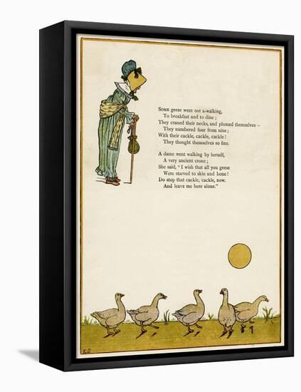 Old Lady and Five Geese-Kate Greenaway-Framed Stretched Canvas