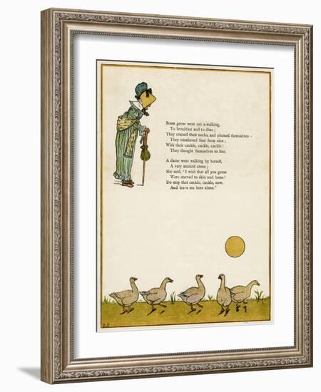 Old Lady and Five Geese-Kate Greenaway-Framed Art Print