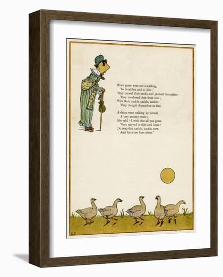 Old Lady and Five Geese-Kate Greenaway-Framed Art Print