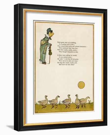 Old Lady and Five Geese-Kate Greenaway-Framed Art Print