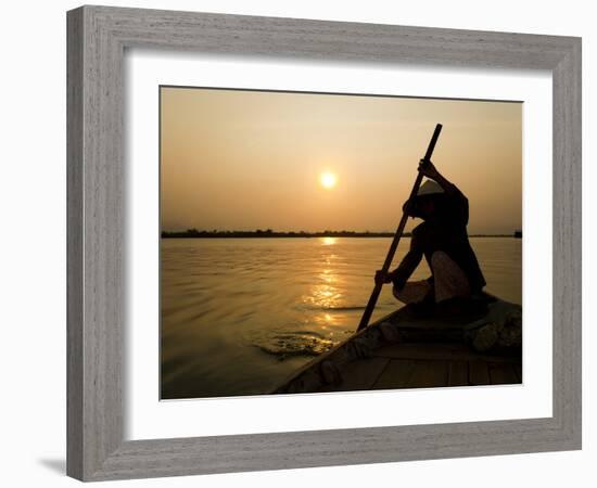 Old Lady Rowing in Hoi an Harbour Silhouetted at Sunset, Vietnam, Indochina, Southeast Asia, Asia-Matthew Williams-Ellis-Framed Photographic Print