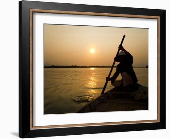 Old Lady Rowing in Hoi an Harbour Silhouetted at Sunset, Vietnam, Indochina, Southeast Asia, Asia-Matthew Williams-Ellis-Framed Photographic Print