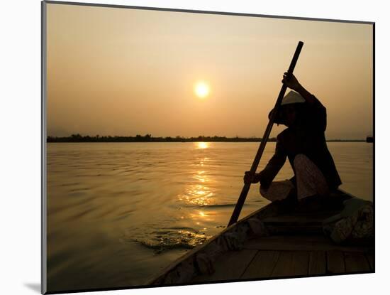 Old Lady Rowing in Hoi an Harbour Silhouetted at Sunset, Vietnam, Indochina, Southeast Asia, Asia-Matthew Williams-Ellis-Mounted Photographic Print