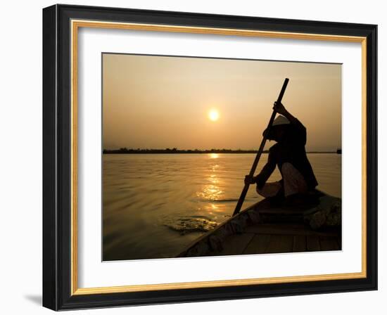 Old Lady Rowing in Hoi an Harbour Silhouetted at Sunset, Vietnam, Indochina, Southeast Asia, Asia-Matthew Williams-Ellis-Framed Photographic Print