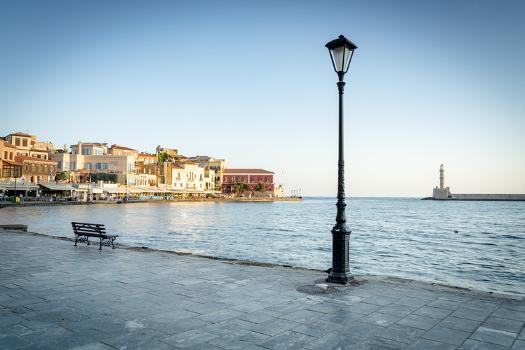 Old lantern in the Venetian harbour of Chania with lighthouse in  background, Crete' Photographic Print - Roberto Moiola | Art.com
