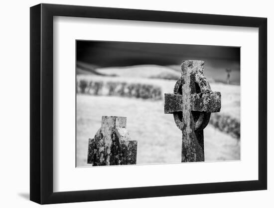 Old lichen-covered Celtic cross at Burrishoole Abbey in County Mayo, Ireland.-Betty Sederquist-Framed Photographic Print