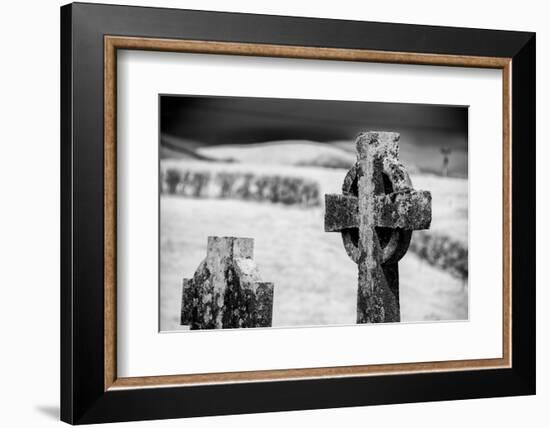 Old lichen-covered Celtic cross at Burrishoole Abbey in County Mayo, Ireland.-Betty Sederquist-Framed Photographic Print