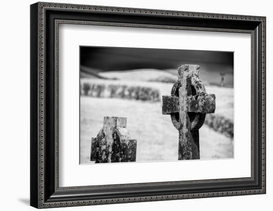 Old lichen-covered Celtic cross at Burrishoole Abbey in County Mayo, Ireland.-Betty Sederquist-Framed Photographic Print