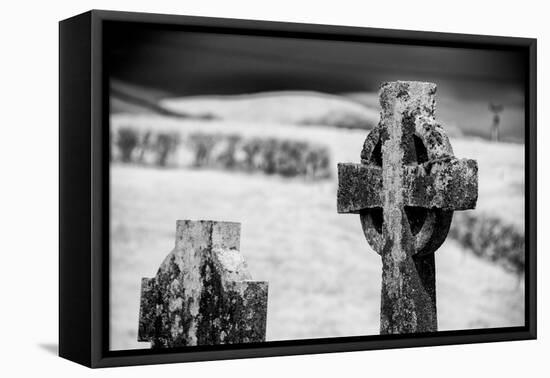 Old lichen-covered Celtic cross at Burrishoole Abbey in County Mayo, Ireland.-Betty Sederquist-Framed Premier Image Canvas