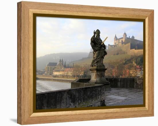 Old Main Bridge over River Main and Fortress Marienberg Behind, Wurzburg, Franconia, Bavaria, Germa-Hans Peter Merten-Framed Premier Image Canvas