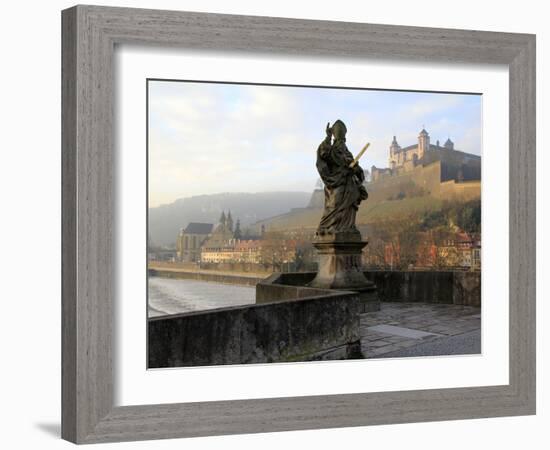 Old Main Bridge over River Main and Fortress Marienberg Behind, Wurzburg, Franconia, Bavaria, Germa-Hans Peter Merten-Framed Photographic Print