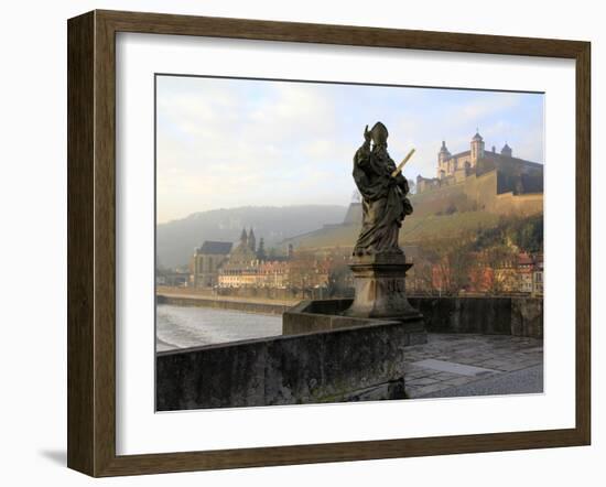 Old Main Bridge over River Main and Fortress Marienberg Behind, Wurzburg, Franconia, Bavaria, Germa-Hans Peter Merten-Framed Photographic Print