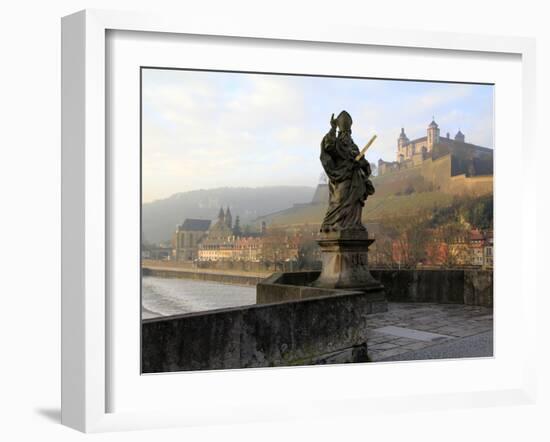 Old Main Bridge over River Main and Fortress Marienberg Behind, Wurzburg, Franconia, Bavaria, Germa-Hans Peter Merten-Framed Photographic Print