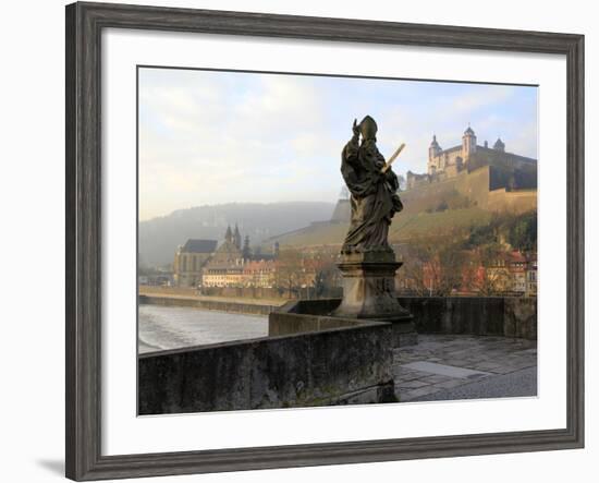 Old Main Bridge over River Main and Fortress Marienberg Behind, Wurzburg, Franconia, Bavaria, Germa-Hans Peter Merten-Framed Photographic Print