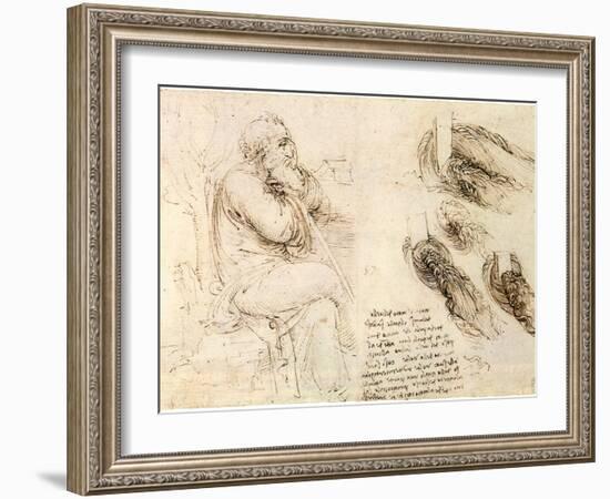 Old Man and Water Studies, 1513-Leonardo da Vinci-Framed Giclee Print