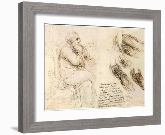 Old Man and Water Studies, 1513-Leonardo da Vinci-Framed Giclee Print