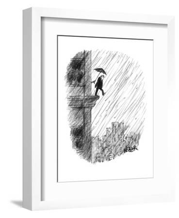 Old man attempts suicide by stepping off ledge of building as someone insi…  - New Yorker Cartoon' Premium Giclee Print - Robert Weber 