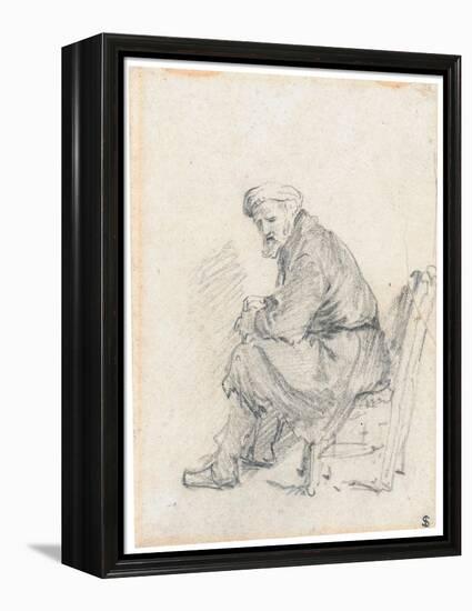 Old Man in a Turban, Seated in Profile, Turning to the Left (Chalk and Graphite on Paper)-Rembrandt van Rijn-Framed Premier Image Canvas