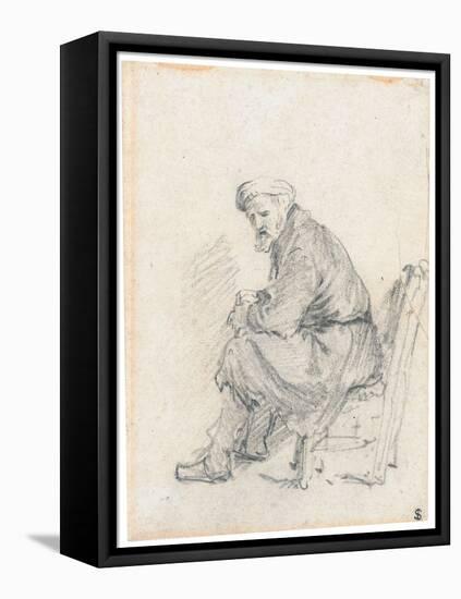 Old Man in a Turban, Seated in Profile, Turning to the Left (Chalk and Graphite on Paper)-Rembrandt van Rijn-Framed Premier Image Canvas