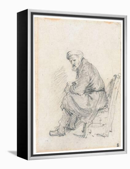 Old Man in a Turban, Seated in Profile, Turning to the Left (Chalk and Graphite on Paper)-Rembrandt van Rijn-Framed Premier Image Canvas