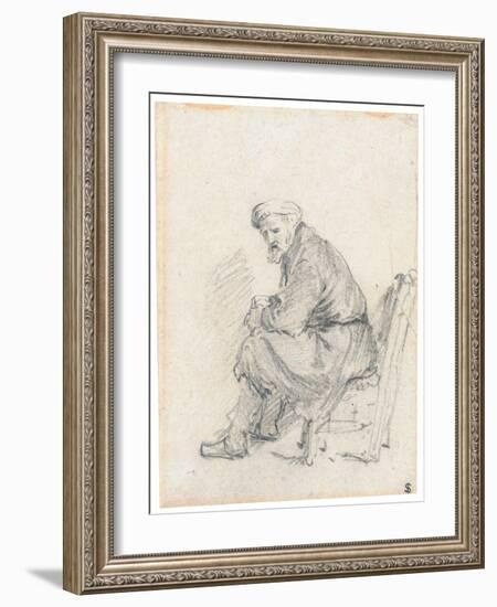 Old Man in a Turban, Seated in Profile, Turning to the Left (Chalk and Graphite on Paper)-Rembrandt van Rijn-Framed Giclee Print