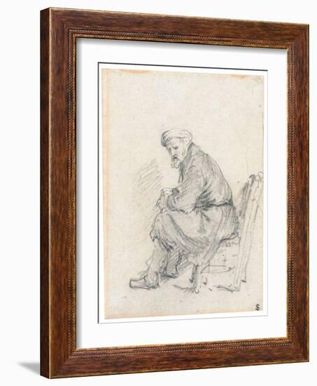 Old Man in a Turban, Seated in Profile, Turning to the Left (Chalk and Graphite on Paper)-Rembrandt van Rijn-Framed Giclee Print