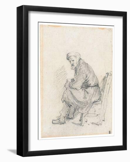 Old Man in a Turban, Seated in Profile, Turning to the Left (Chalk and Graphite on Paper)-Rembrandt van Rijn-Framed Giclee Print