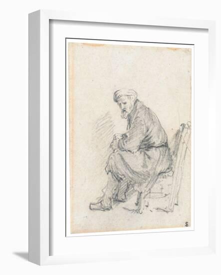 Old Man in a Turban, Seated in Profile, Turning to the Left (Chalk and Graphite on Paper)-Rembrandt van Rijn-Framed Giclee Print