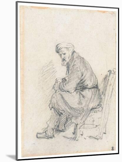 Old Man in a Turban, Seated in Profile, Turning to the Left (Chalk and Graphite on Paper)-Rembrandt van Rijn-Mounted Giclee Print