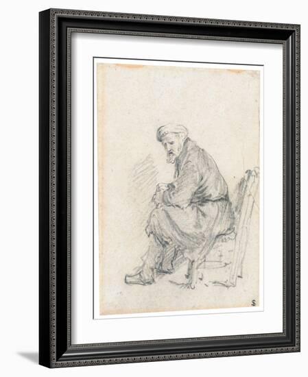 Old Man in a Turban, Seated in Profile, Turning to the Left (Chalk and Graphite on Paper)-Rembrandt van Rijn-Framed Giclee Print