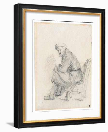 Old Man in a Turban, Seated in Profile, Turning to the Left (Chalk and Graphite on Paper)-Rembrandt van Rijn-Framed Giclee Print