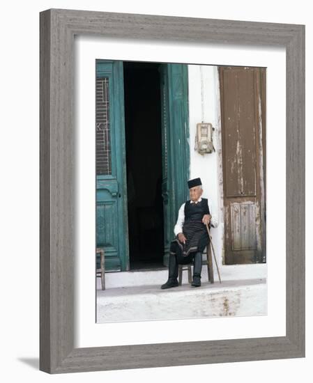 Old Man in Traditional Costume, Crete, Greece-Michael Short-Framed Photographic Print