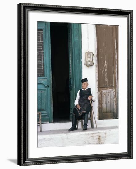 Old Man in Traditional Costume, Crete, Greece-Michael Short-Framed Photographic Print