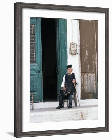 Old Man in Traditional Costume, Crete, Greece-Michael Short-Framed Photographic Print